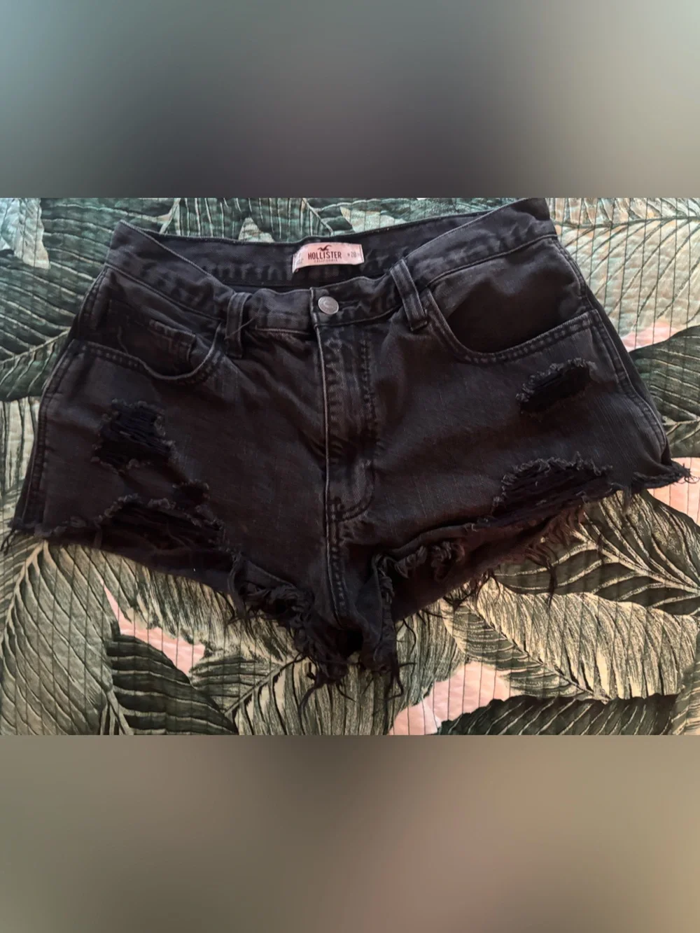 Hollister Black Ripped High-Rise Denim Shorts